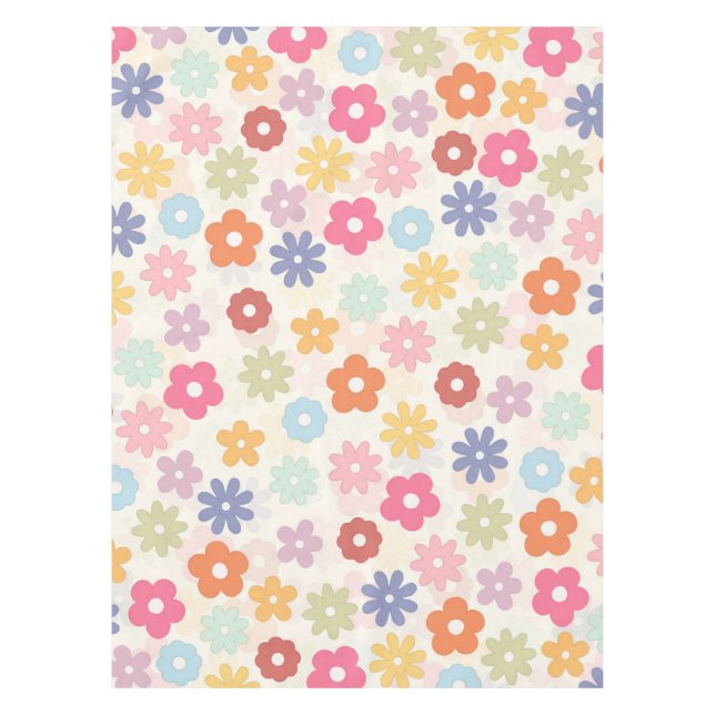Boho Retro Daisy Blume im Sommer 70 Tischdecke (Vorderseite)