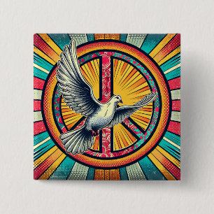 Boho Retro Dove und Peace Sign Button