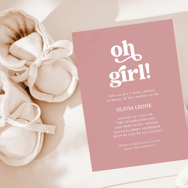 Boho Retro Dusty Rose | Oh Girl Baby Dusche Einladung (Von Creator hochgeladen)