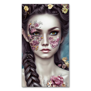 Boho Retro Fantasy Mädchen mit Blumen Magnetische Visitenkarte