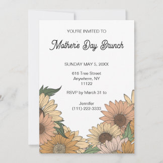 Boho Retro Fleurs Fête des Mères Brunch Invitation