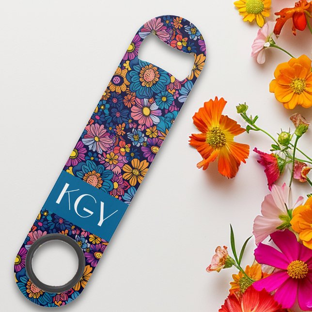 Boho Retro Floral les années 70 Monogramme (Créateur téléchargé)