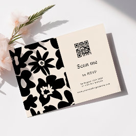 Boho Retro Floral QR Code Wedding RSVP Karte