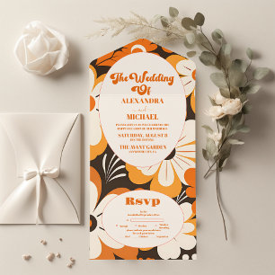 Boho Retro Floral Wedding All In One Einladung