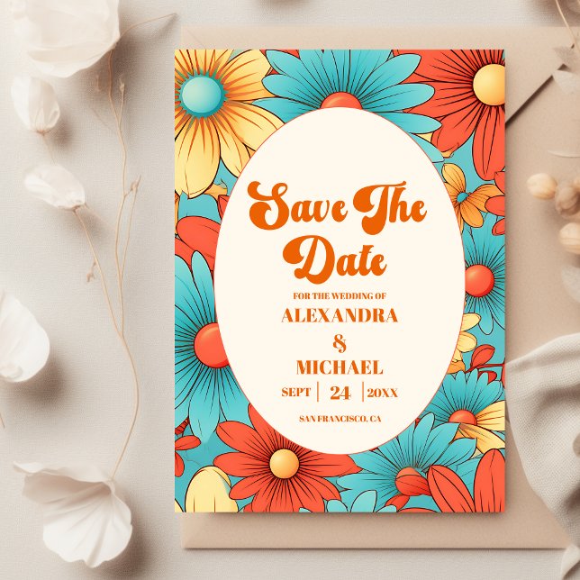 Boho Retro Floral Wedding Save The Date (Von Creator hochgeladen)