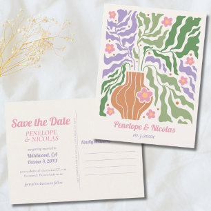 Boho Retro Floral Wedding Save the Date Postcard Postkarte