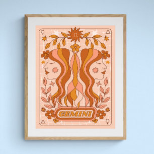 Boho Retro Gemini Zodiac Poster