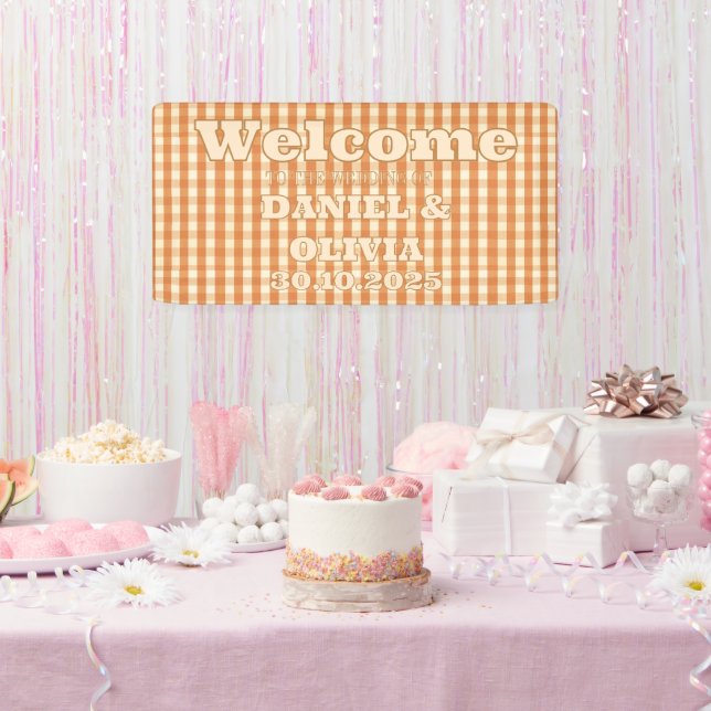 Boho Retro Groovy Colorful Wavy WeddSeating Charts Banner (Party)