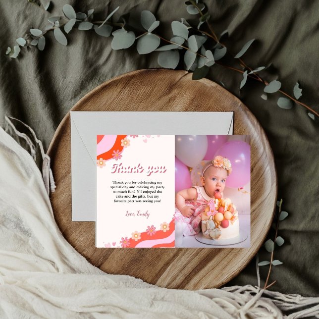 Boho Retro Groovy Daisy Birthday danke Karte (Von Creator hochgeladen)