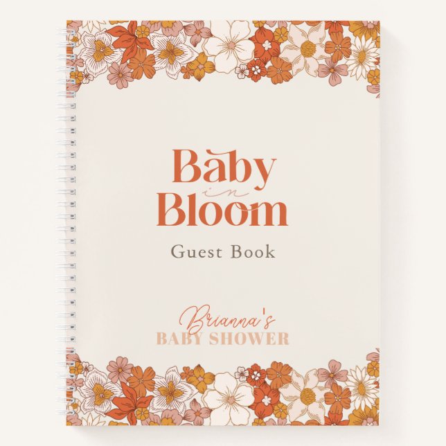 Boho Retro Groovy Floral Baby Showbook Notizbuch (Vorderseite)