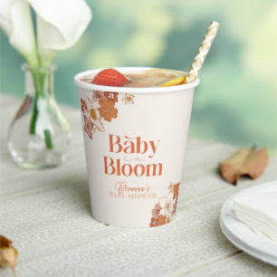 Boho Retro Groovy Floral Baby Shower Baby Dusche Pappbecher