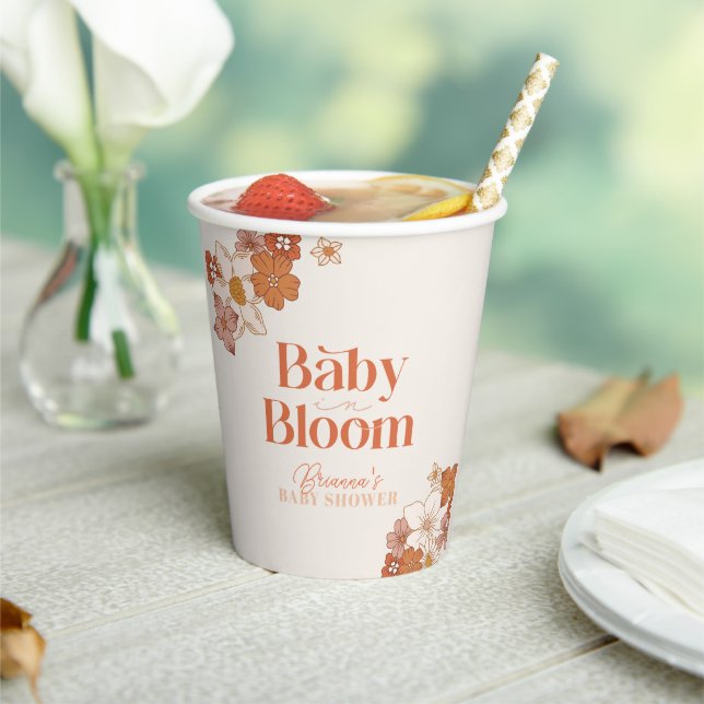 Boho Retro Groovy Floral Baby Shower Baby Dusche Pappbecher (In Situ)