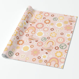boho retro Hippie groovy Pastell Geschenkpapier