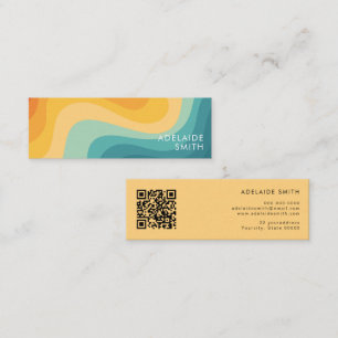 Boho Retro Klassische Farbwellene QR-Code Mini Visitenkarte