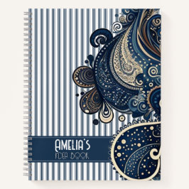 Boho Retro Paisley Blue Stripes Notizbuch