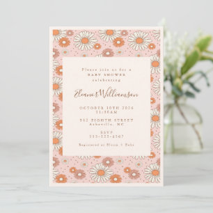 Boho Retro Pastel Pink Floral Baby Dusche Einladung
