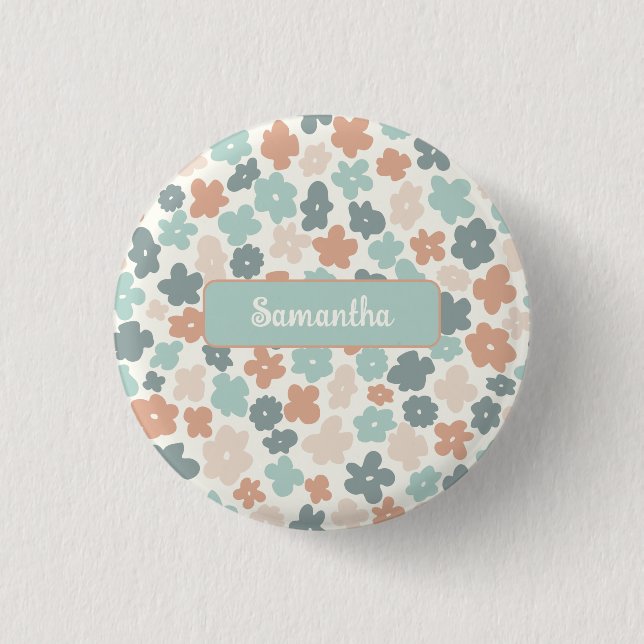 Boho-Retro-Pastell-Blumenmuster Button (Vorderseite)