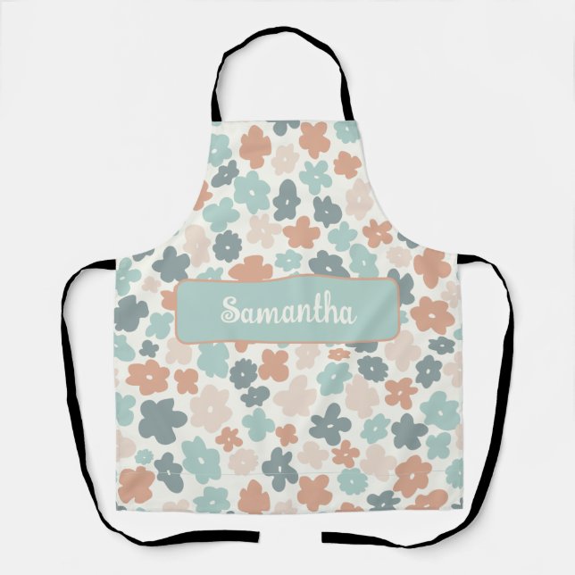 Boho-Retro-Pastell-Blumenmuster Schürze (Vorderseite)