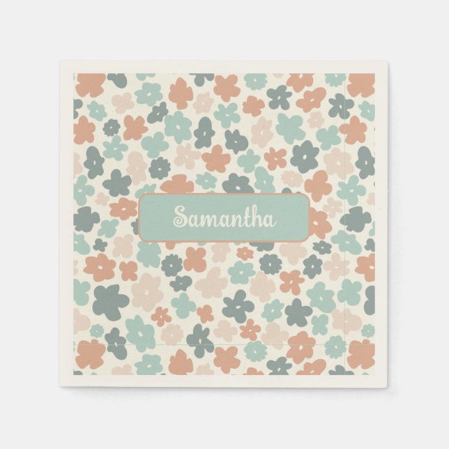 Boho-Retro-Pastell-Blumenmuster Serviette (Vorderseite)