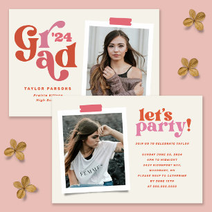 Boho Retro Photo Graduation Invitation
