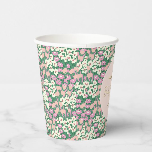 Boho Retro Pink Sage Floral Baby Dusche Pappbecher (Rechts)
