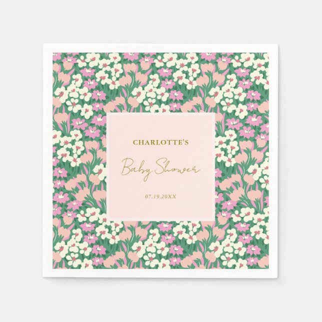 Boho Retro Pink Sage Floral Baby Dusche Serviette (Vorderseite)