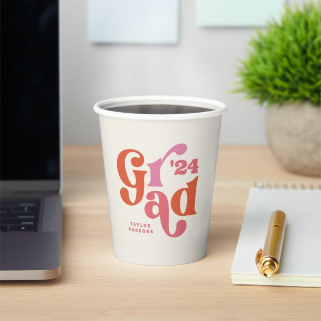Boho Retro Pink und Orange Abschluss Cup Pappbecher (InSitu)