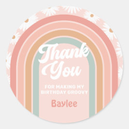 Boho Retro Rainbow Daisy Birthday Party Runder Aufkleber