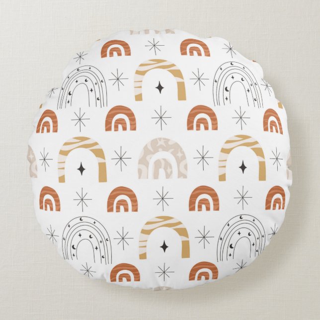 Boho retro Regenbogenline art mostars Rundes Kissen (Vorderseite)
