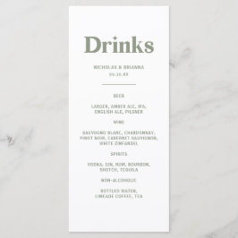 Boho Retro Sage Green Wedding Drinks Menu Menükarte