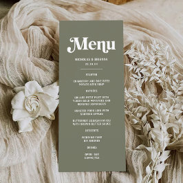 Boho Retro Sage Green Wedding Menükarte