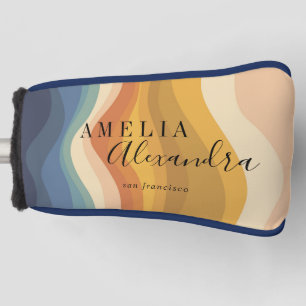 Boho Retro Schrift Abstrakt Wellenförmige Linien G Golf Headcover
