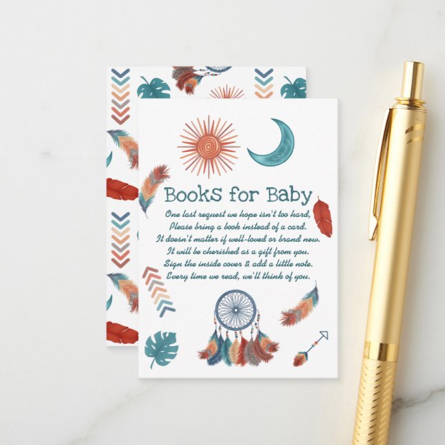 Boho Retro Sun Moon Baby Showbücher für Baby Enc Begleitkarte (Vorderseite/Rückseite Beispiel)