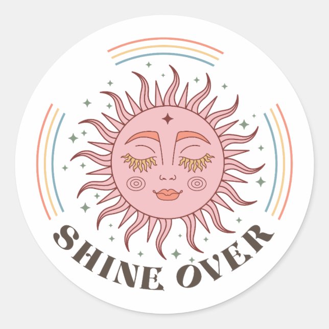 Boho Retro Sun Shine Runder Aufkleber (Vorderseite)