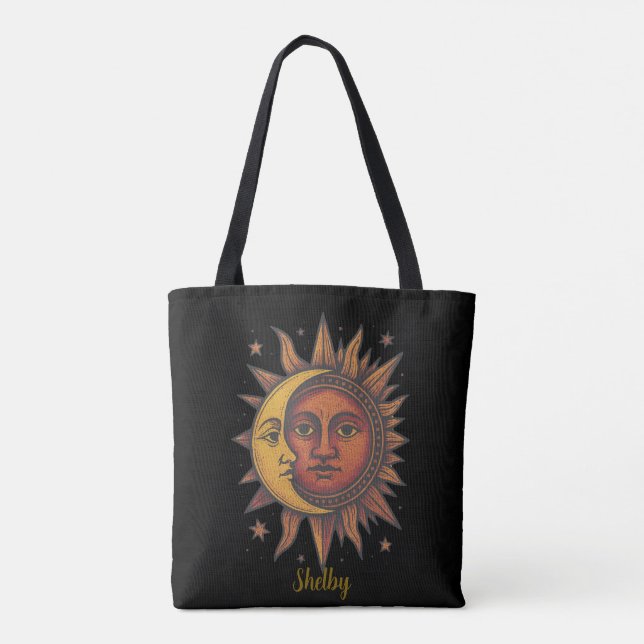 Boho Retro Sun und Moon Unisex Tasche (Rückseite)