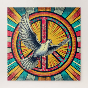 Boho Retro Taube und Friedenszeichen