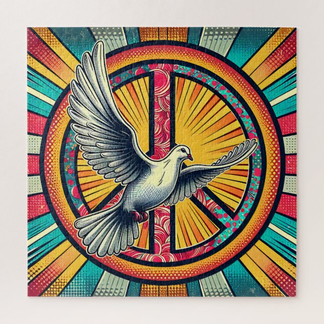 Boho Retro Taube und Friedenszeichen (Vertikal)