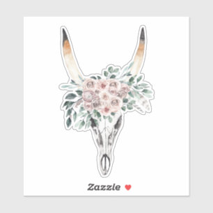 Boho Retro Vintage Kuh-Steerhörner Totenkopf Blume Aufkleber