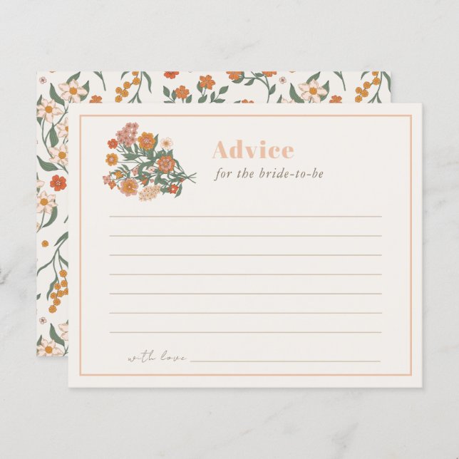 Boho Retro Wildblume Brautparty Advice Card (Vorne/Hinten)