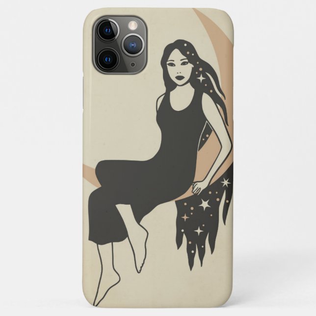 Boho retro woman sternt langen haarfreszenten Mond Case-Mate iPhone Hülle (Rückseite)