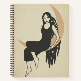 Boho retro woman sternt langen haarfreszenten Mond Notizbuch