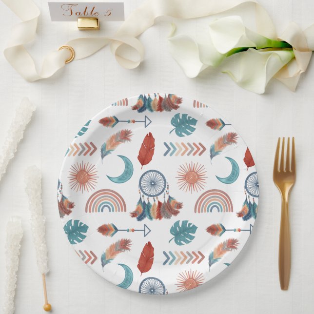 Boho Retro Zeichnungsmuster Pappteller (Hochzeit)