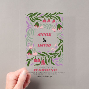 Boho-Retro-Zweige und Folklore-Blumen-Hochzeit Acryleinladungen
