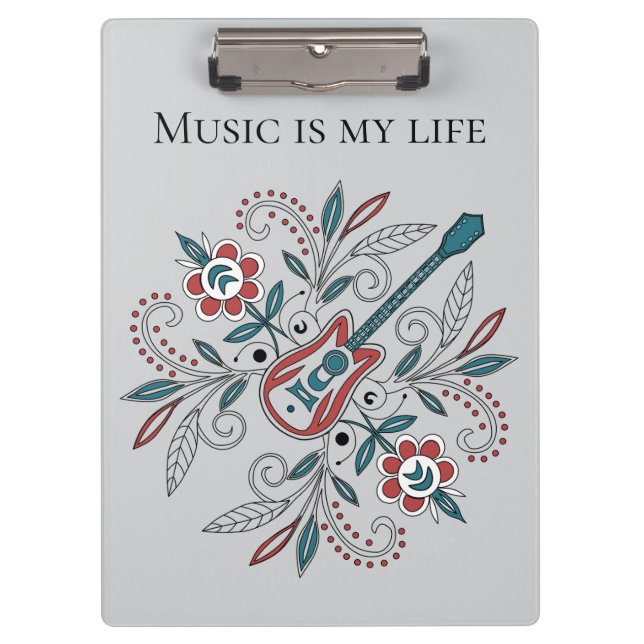Boho Rock’n’Roll Gitarre mit Blume Klemmbrett (Vorderseite)