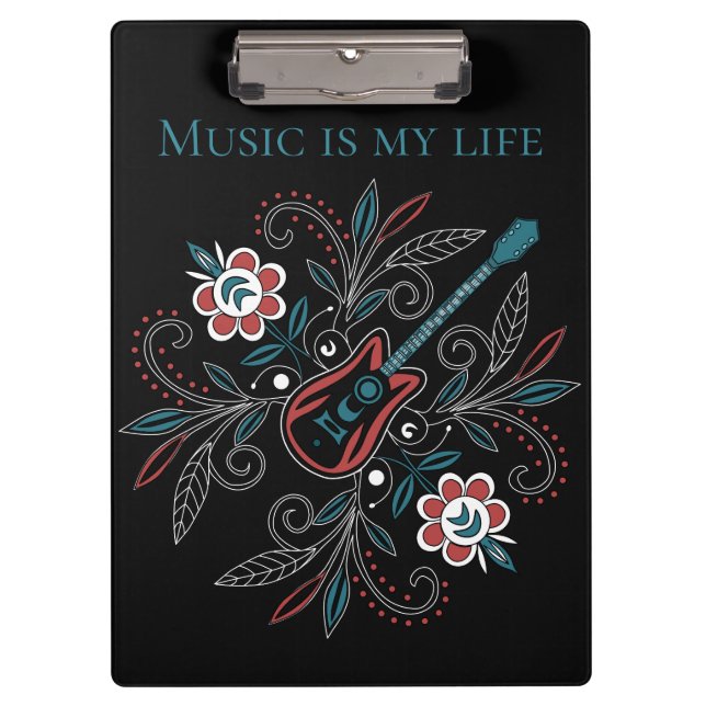 Boho Rock’n’Roll Gitarre mit Blume Klemmbrett (Vorderseite)