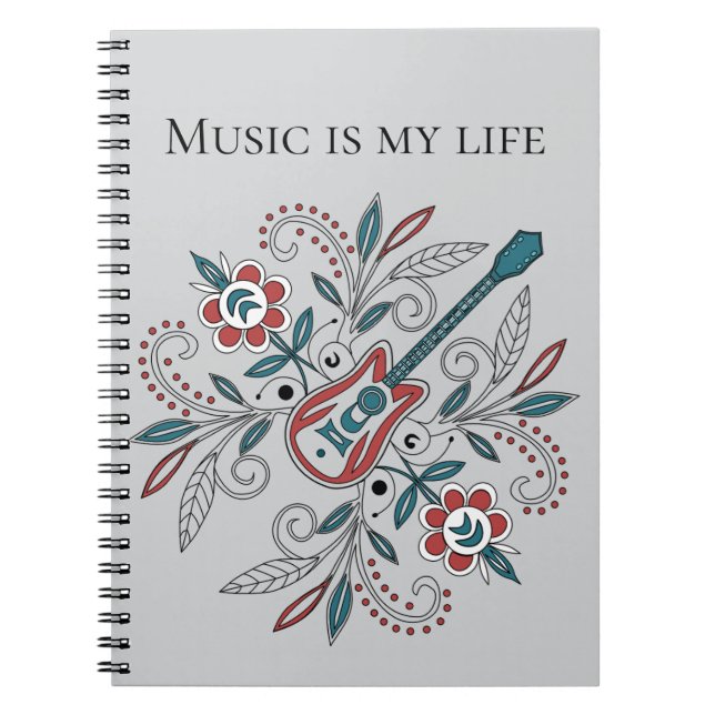 Boho Rock’n’Roll Gitarre mit Blume Notizblock (Vorderseite)
