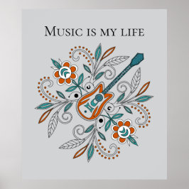 Boho Rock’n’Roll Gitarre mit Blume Poster