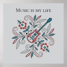 Boho Rock’n’Roll Gitarre mit Blume Poster