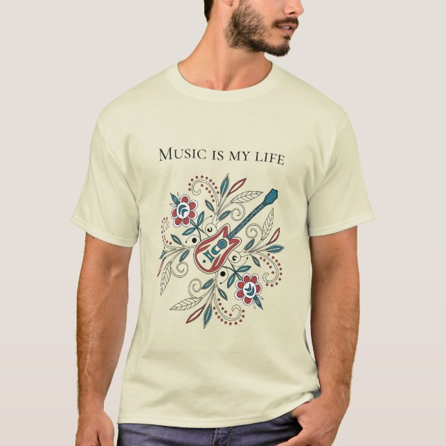 Boho Rock’n’Roll Gitarre mit Blume T-Shirt (Vorderseite)