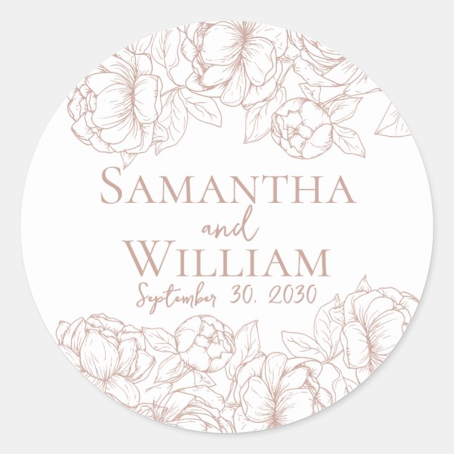 Boho Romantic Blush Pink Floral Moderne Hochzeit Runder Aufkleber (Vorderseite)